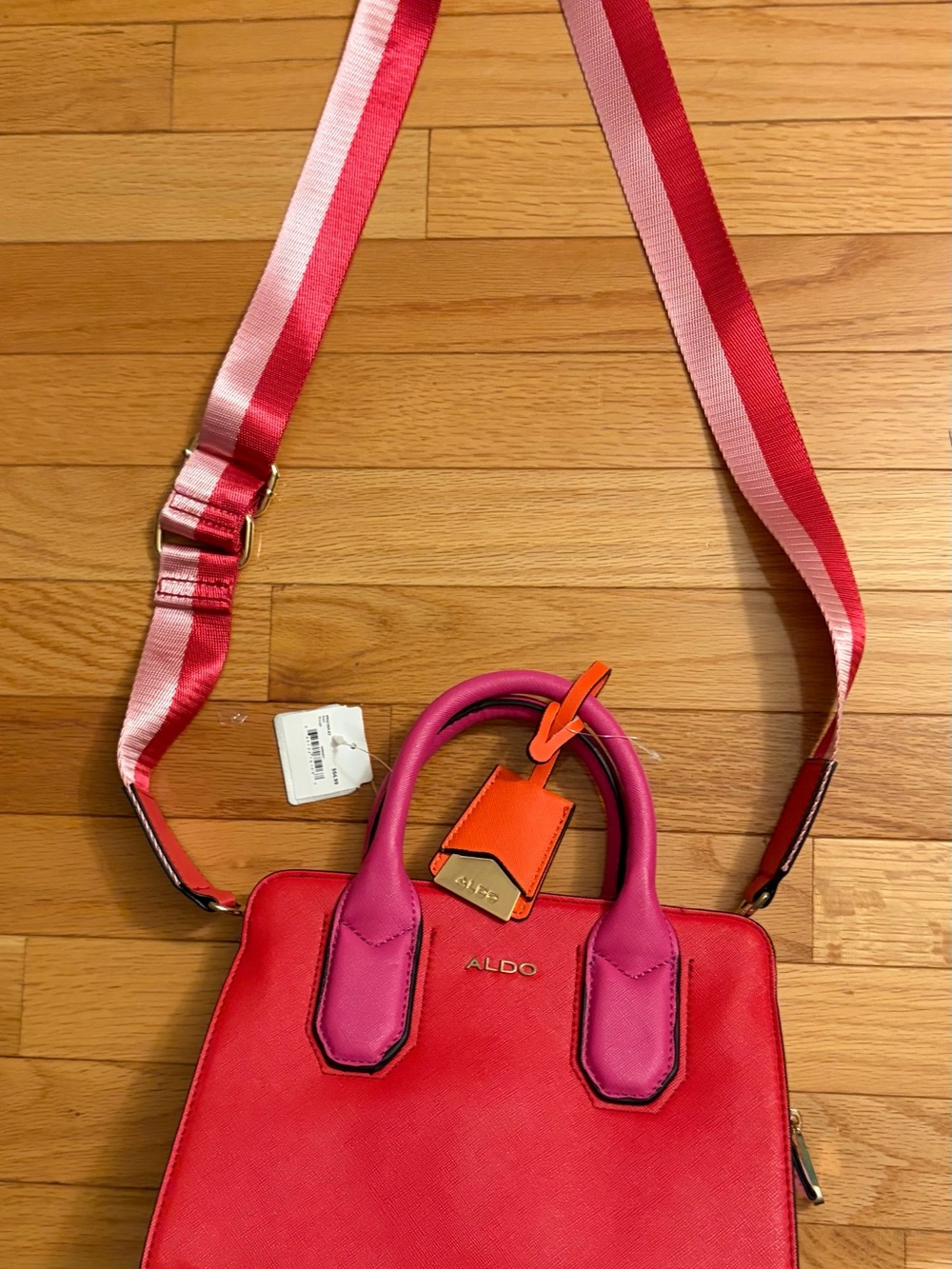 ALDO Red Crossbody Tote with Pink Handles and Orange Tag